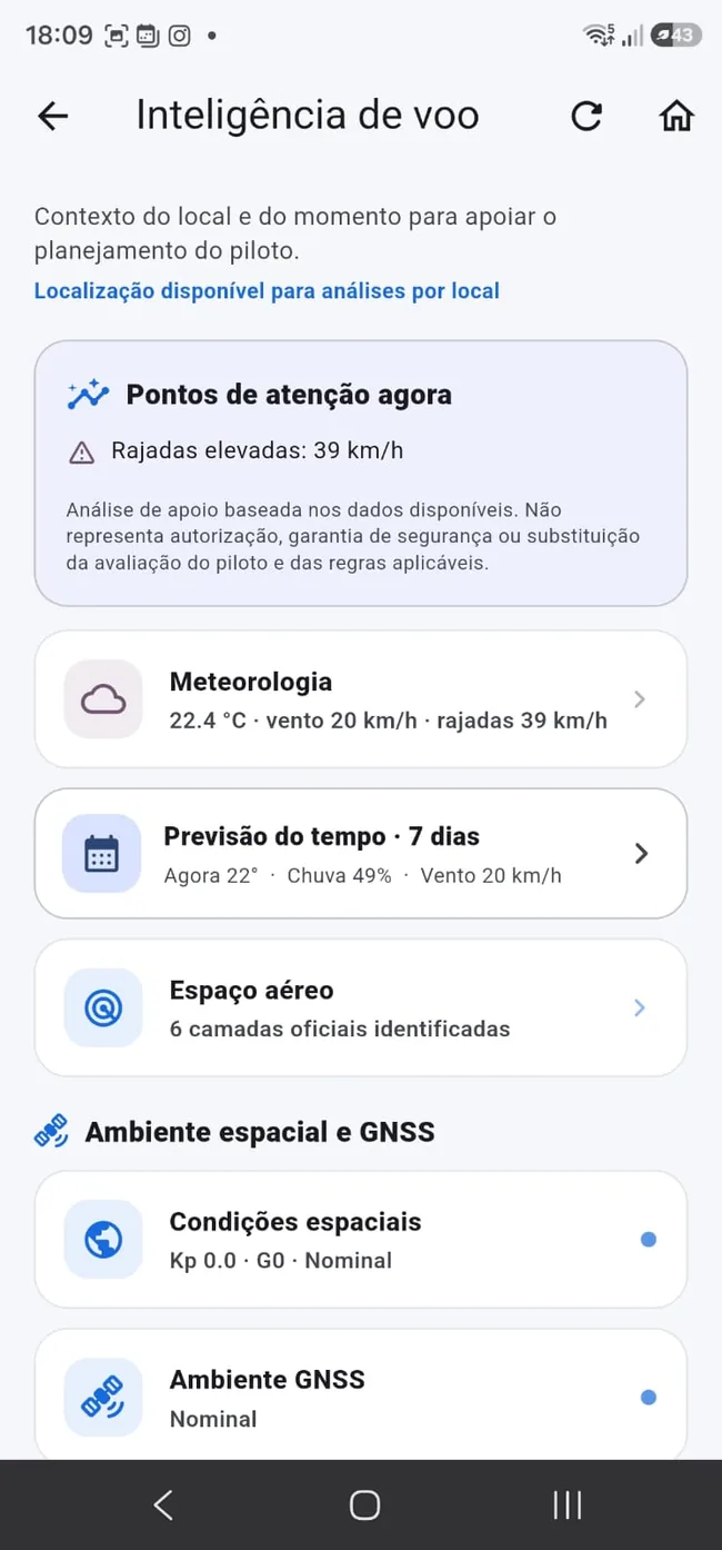 Inteligência de voo com clima e índice Kp